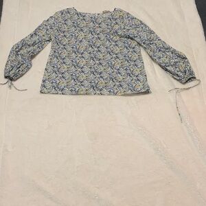 ANN MASHBURN Blue and Yellow Floral Blouse